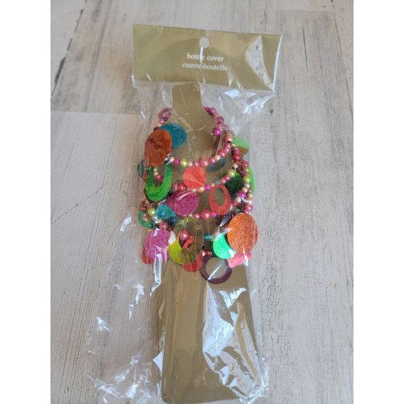 Pier 1 Imports beaded bottle cover rainbow sparkle - Picture 1 of 6